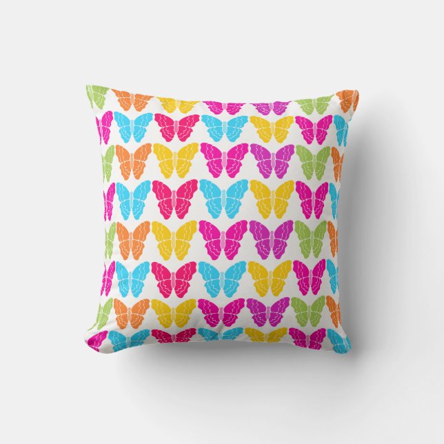 Cute Girly Vibrant Rainbow Butterfly Mönster Kudde (Framsida)