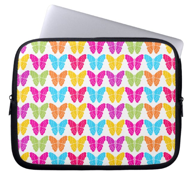 Cute Girly Vibrant Rainbow Butterfly Mönster Laptop Sleeve (Framsidan)