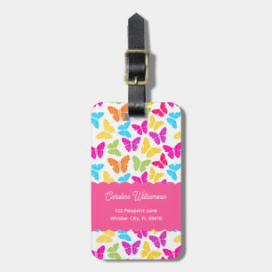 Cute Girly Vibrant Rainbow Butterfly Mönster Namn Bagagebricka