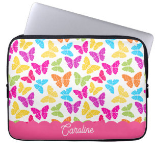 Cute Girly Vibrant Rainbow Butterfly Mönster Namn Laptop Fodral