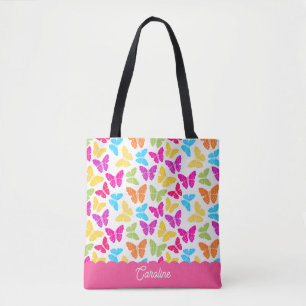 Cute Girly Vibrant Rainbow Butterfly Mönster Namn Tygkasse