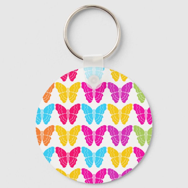 Cute Girly Vibrant Rainbow Butterfly Mönster Nyckelring (Framsida)