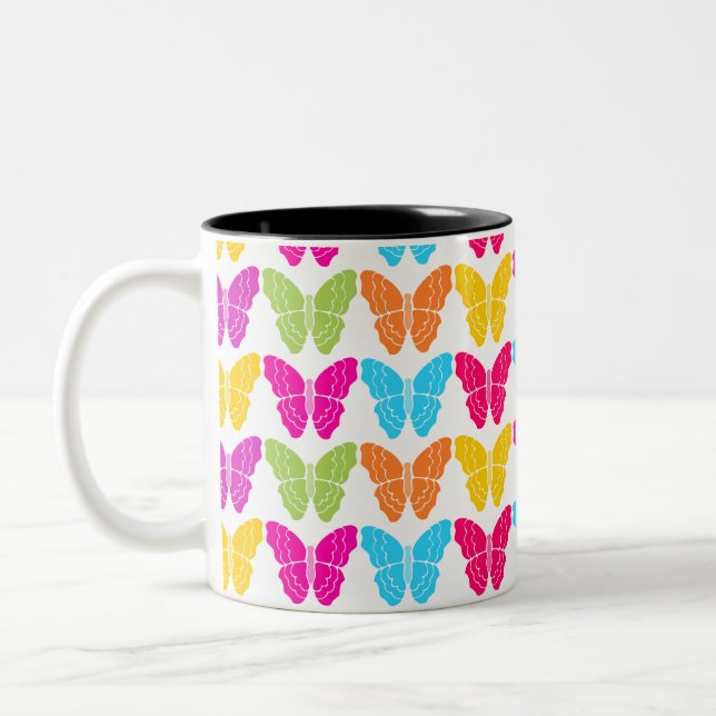 Cute Girly Vibrant Rainbow Butterfly Mönster Två-Tonad Mugg (Vänster)