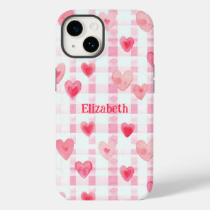 Cute Girly Watercolor Rosa Hearts Namn Personized