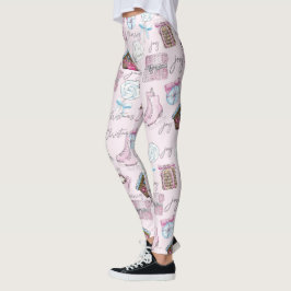 Cute Girly Watercolor Rosa jul Leggings