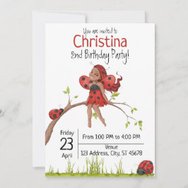 Cute Girly Whimsical LadyBug 2:a födelsedagen Inbjudningar