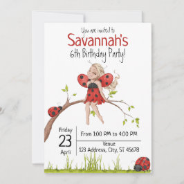 Cute Girly Whimsical LadyBug 6e Birthday Inbjudningar