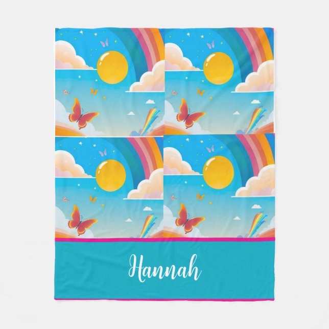 Cute Girly Whimsical Rainbow Happalize Personalize Fleecefilt (Framsidan)