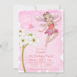 Cute Girly Whimsical Red Rosa Dragonfly Birthday Inbjudningar