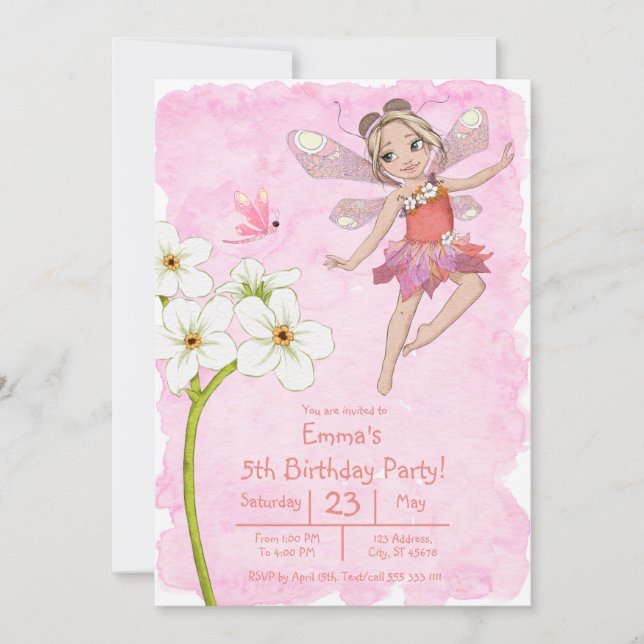 Cute Girly Whimsical Red Rosa Dragonfly Birthday Inbjudningar (Framsida)