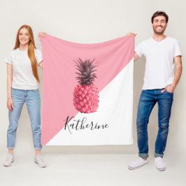Cute girotisk rosa och vit ananas fleecefilt