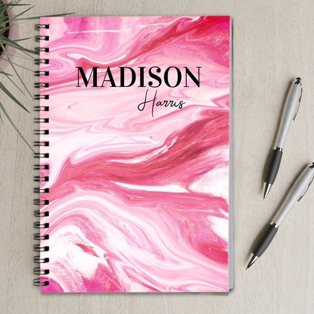Cute girred rosa marble art monogram anteckningsbok (Skapare uppladdad)