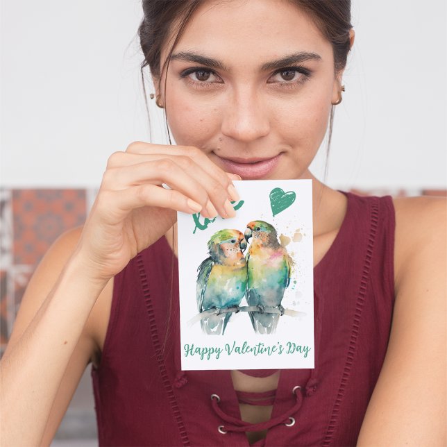 Cute Glad Alla hjärtans dag med papegojor kärlek Julkort (Skapare uppladdad)