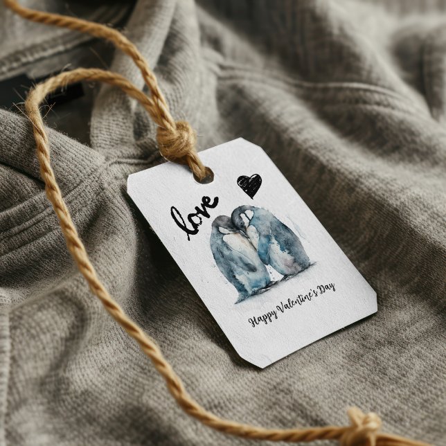 Cute Glad Alla hjärtans dag med penguin kärlek Presentetikett (Skapare uppladdad)