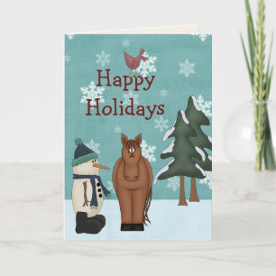 Cute Glad helg Horse och Snögubbe jul