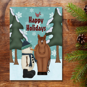 Cute Glad helg Horse och Snögubbe jul
