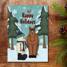 Cute Glad helg Horse och Snögubbe jul