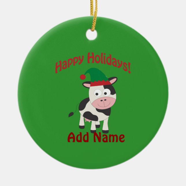 Cute Glad helg jul - Elf Cow Julgransprydnad Keramik (Framsidan)