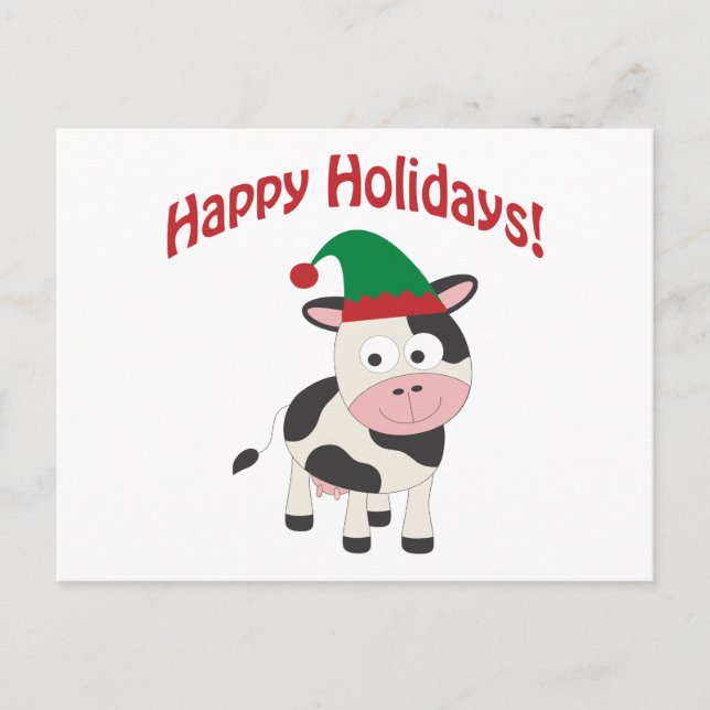 Cute Glad helg jul - Elf Cow Vykort (Framsida)