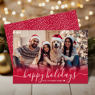 Cute Glad helg Snowflake Red Photo jul Julkort