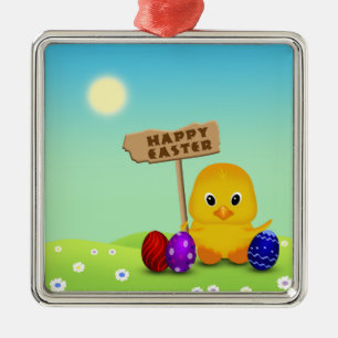 Cute Glad påsk Baby Chick Julgransprydnad Metall