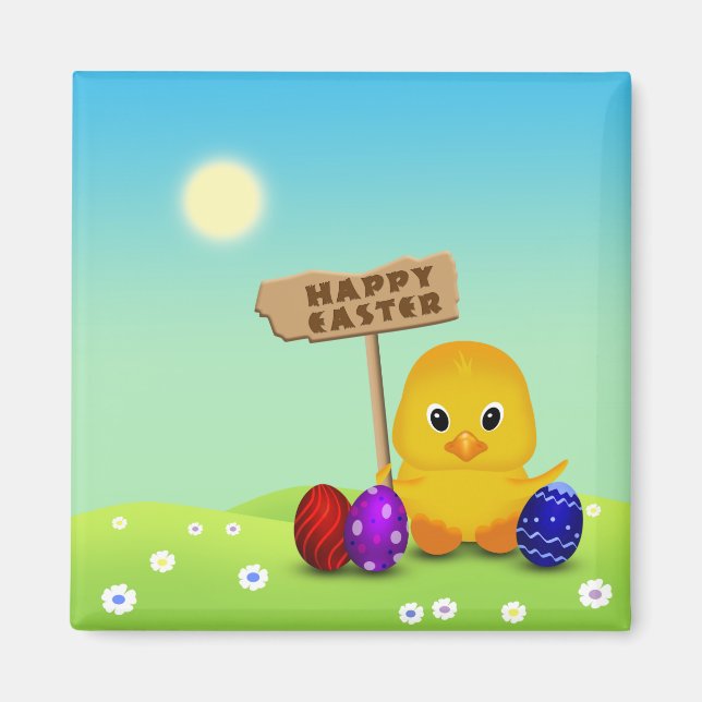 Cute Glad påsk Baby Chick Magnet (Framsidan)