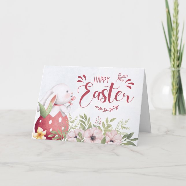 Cute Glad påsk Bunny Blommigt Helgkort (Framsida)