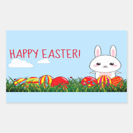 Cute Glad påsk Bunny & Eggs på gräs Rektangulärt Klistermärke
