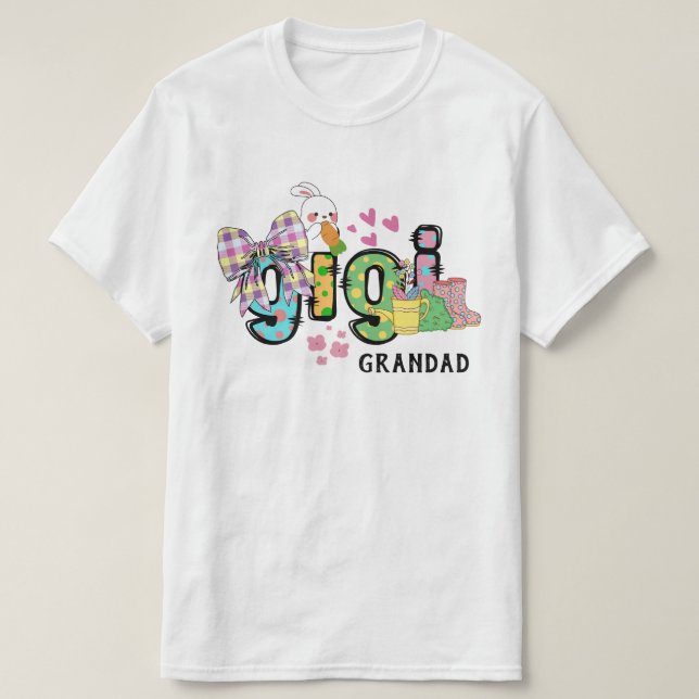 Cute glad påsk bunny gigi Grandad personlig T Shirt (Design framsida)
