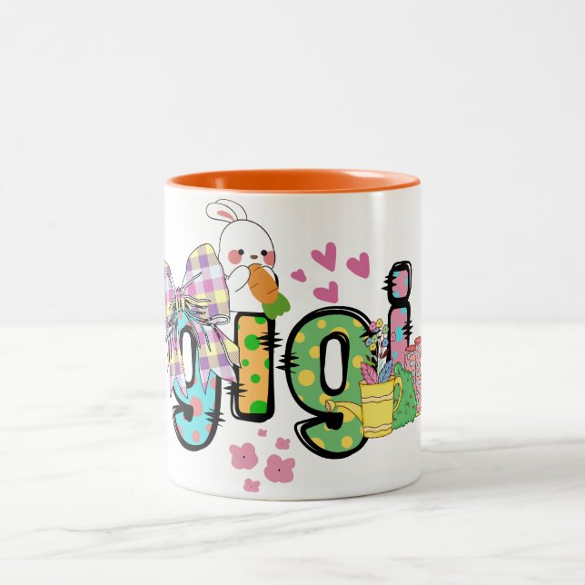 Cute glad påsk bunny gigi Grandma och Grandad Två-Tonad Mugg (Center)