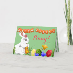 Cute Glad påsk Bunny Grönt Child Barn Helgkort