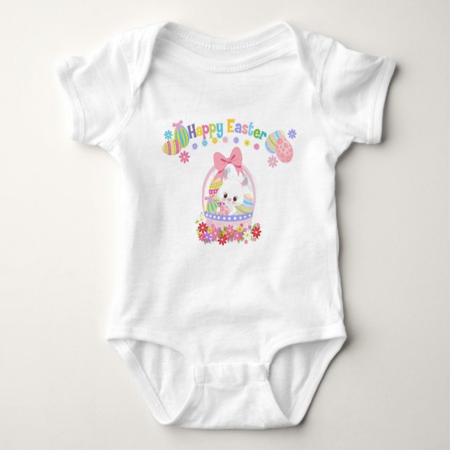 CUTE GLAD PÅSK BUNNY I BASKET T SHIRT (Framsida)