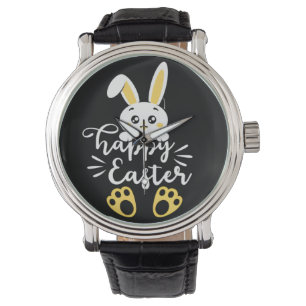 Cute Glad påsk Bunny med Gult Tass avtryck Armbandsur