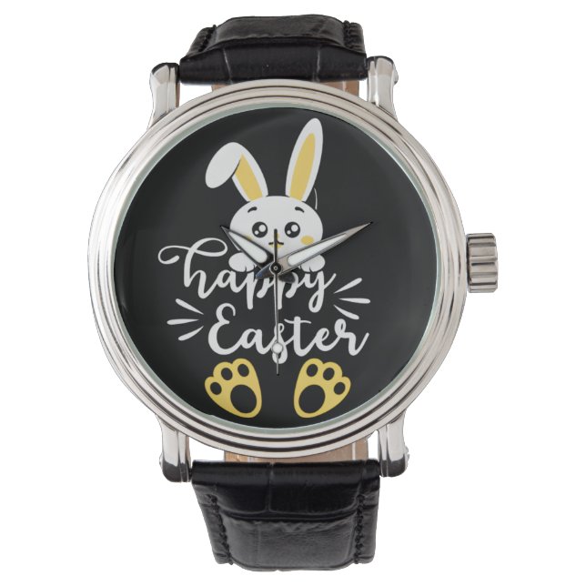 Cute Glad påsk Bunny med Gult Tass avtryck Armbandsur (Framsida)