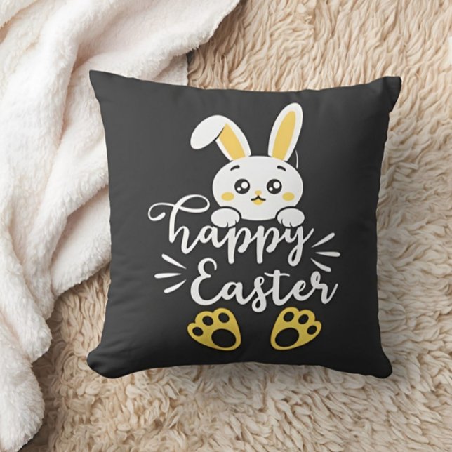 Cute Glad påsk Bunny med Gult Tass avtryck Kudde (Skapare uppladdad)