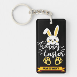 Cute Glad påsk Bunny med Gult Tass avtryck Nyckelring