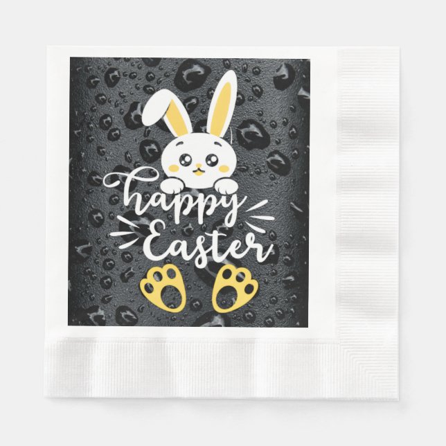 Cute Glad påsk Bunny med Gult Tass Napkins Pappersservett (Framsidan)