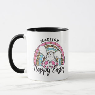 Cute Glad påsk Bunny Rabbit Rainbow Add Namn Mugg