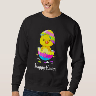 Cute Glad påsk Dag 2021 Chick med Påskägg B Lång Ärmad Tröja