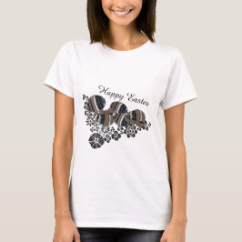 Cute Glad påsk Eggs Black Blommigt Motif Trendig T Shirt