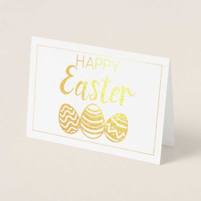 Cute Glad påsk Eggs Simple White Guld Folierat Kort (Framsida)