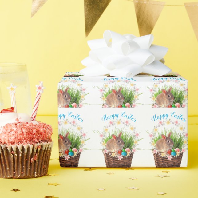 Cute Glad påsk-kanin i Basket Helgdag Presentpapper (Födelsedagsfest)