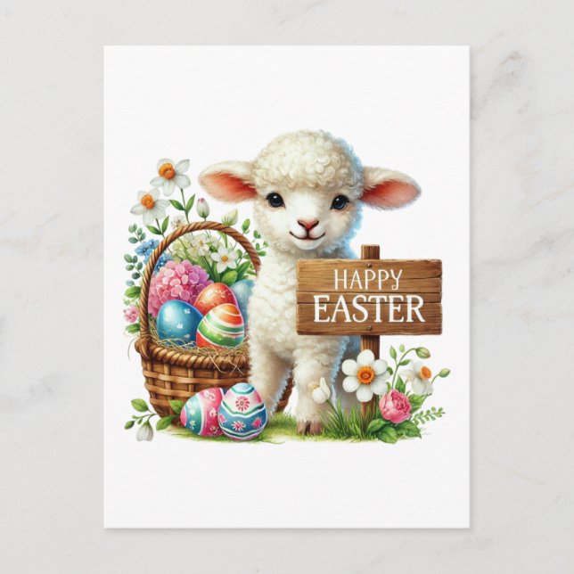 Cute Glad påsk lamm Helg Vykort (Framsida)