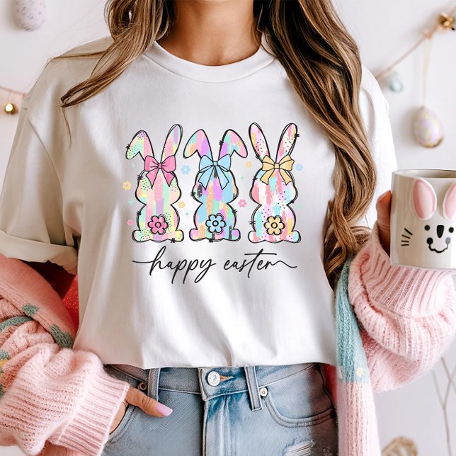 Cute Glad påsk, Pastel Bunnies & Blommigt T Shirt (Skapare uppladdad)