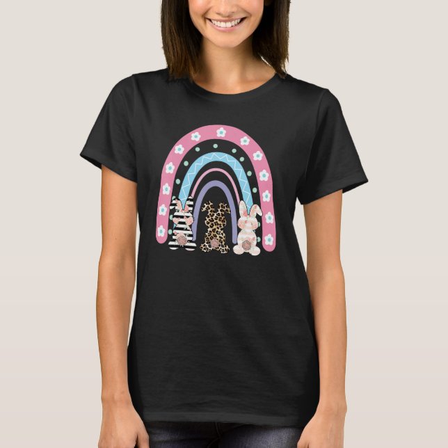 Cute Glad påsk Rainbow Leopard Påskhare Rab T Shirt (Framsida)