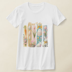 Cute Glad påsk Rosa Guld Blue Lodrät T Shirt