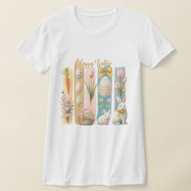 Cute Glad påsk Rosa Guld Blue Lodrät T Shirt (Laydown)