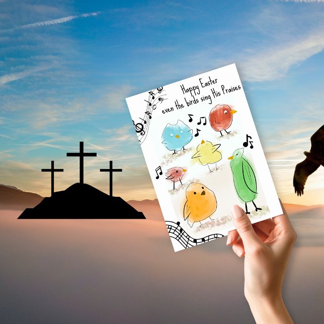 CUTE Glad påsk, till och med fåglarnas sjunga Vykort (Easter Card Birds Singing Post card)