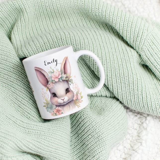 Cute Glad påsk Watercolor Bunny Två-Tonad Mugg (Skapare uppladdad)