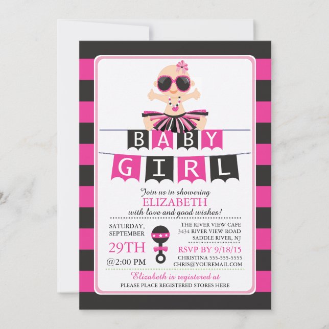 Cute Glam Diva Girl Baby Shower-inbjudan Inbjudningar (Framsida)